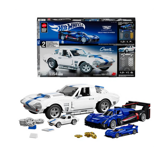 Mattel Brick Shop Hot Wheels Cadillac GTP & Corvette Bundle