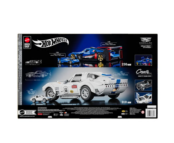 Mattel Brick Shop Hot Wheels Cadillac GTP & Corvette Bundle