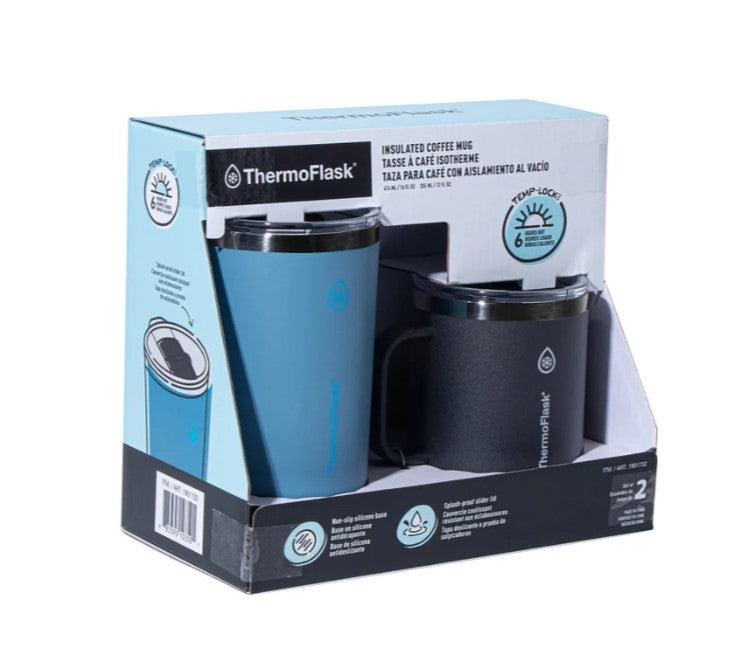 ThermoFlask Stainless Steel Insulated Coffee Mug Set, 2-pack