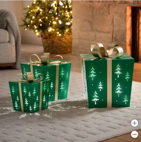 Metal Gift Boxes with LED Lights, Set of 3