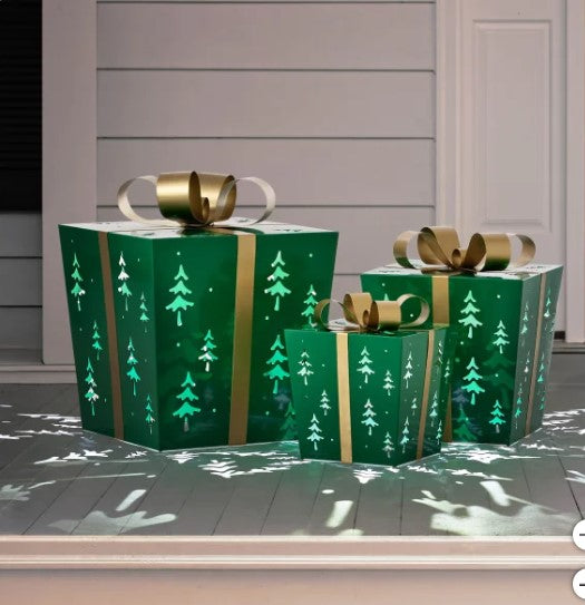 Metal Gift Boxes with LED Lights, Set of 3