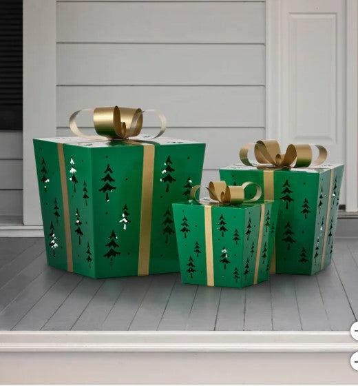 Metal Gift Boxes with LED Lights, Set of 3