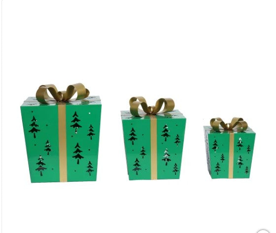 Metal Gift Boxes with LED Lights, Set of 3
