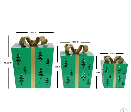 Metal Gift Boxes with LED Lights, Set of 3