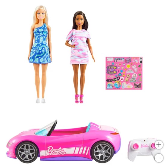 Hot Wheels Barbie RC Convertible Car with 2 Barbie Dolls