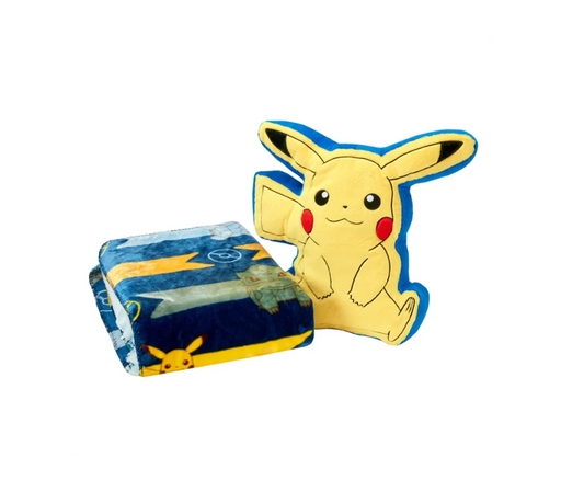 Pikachu Faux Fur Character Pillow & Reversible Throw Set