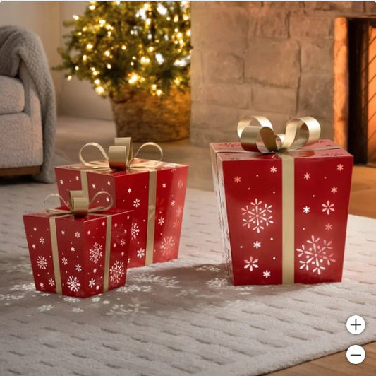 Metal Gift Boxes with LED Lights, Set of 3