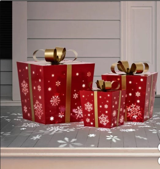 Metal Gift Boxes with LED Lights, Set of 3