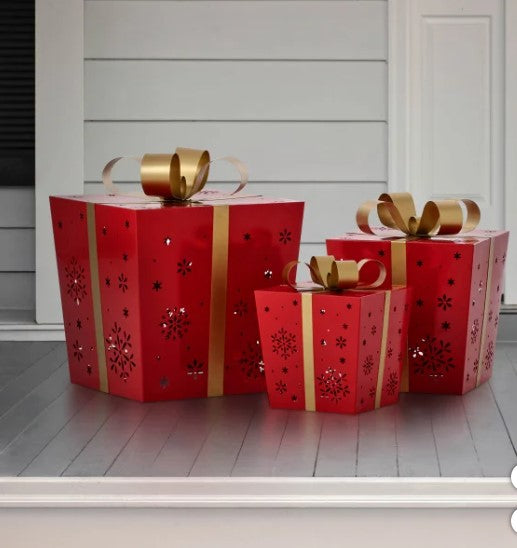 Metal Gift Boxes with LED Lights, Set of 3