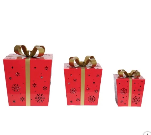 Metal Gift Boxes with LED Lights, Set of 3