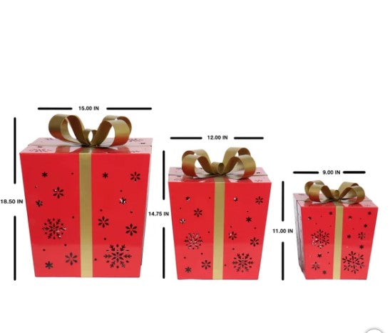 Metal Gift Boxes with LED Lights, Set of 3