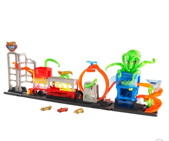 Hot Wheels Octo Carwash and 3 Color Reveal Cars