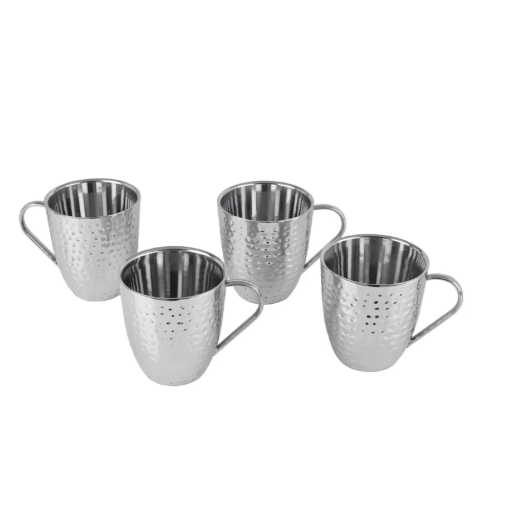 Mikasa Set of 4 Double-wall Hammered Stainless Steel Mugs