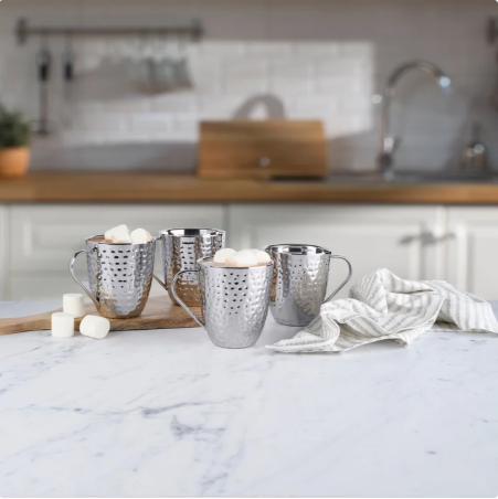 Mikasa Set of 4 Double-wall Hammered Stainless Steel Mugs