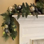 9' Pre-lit LED with Twinkle Artificial Decorated Garland, Metallic